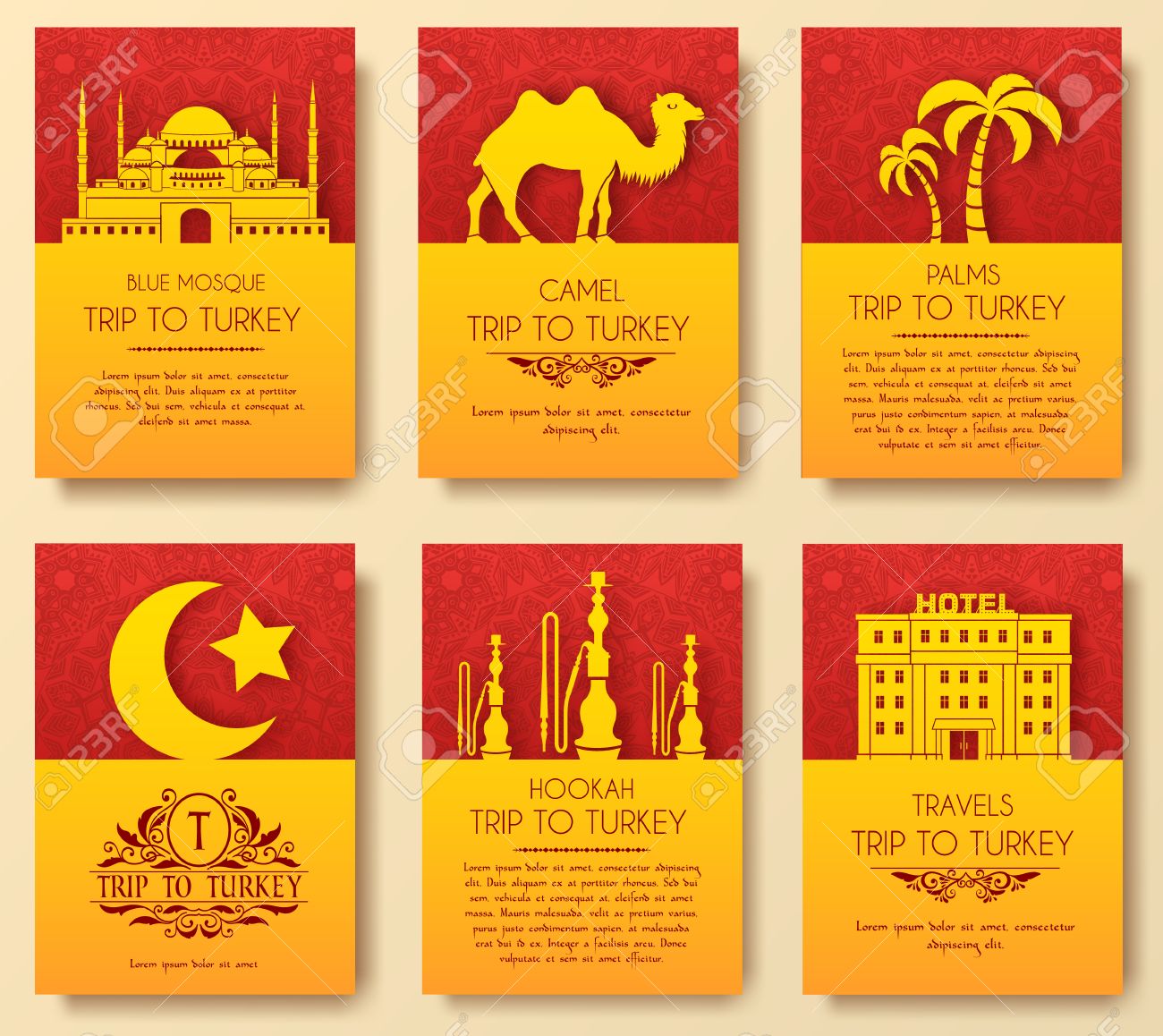 set of turkish flyer page ornament illustration concept art islam flyer