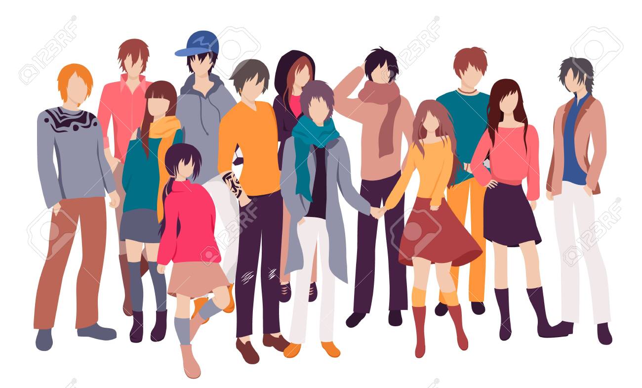 happy old and young men women and children standing together social diversity