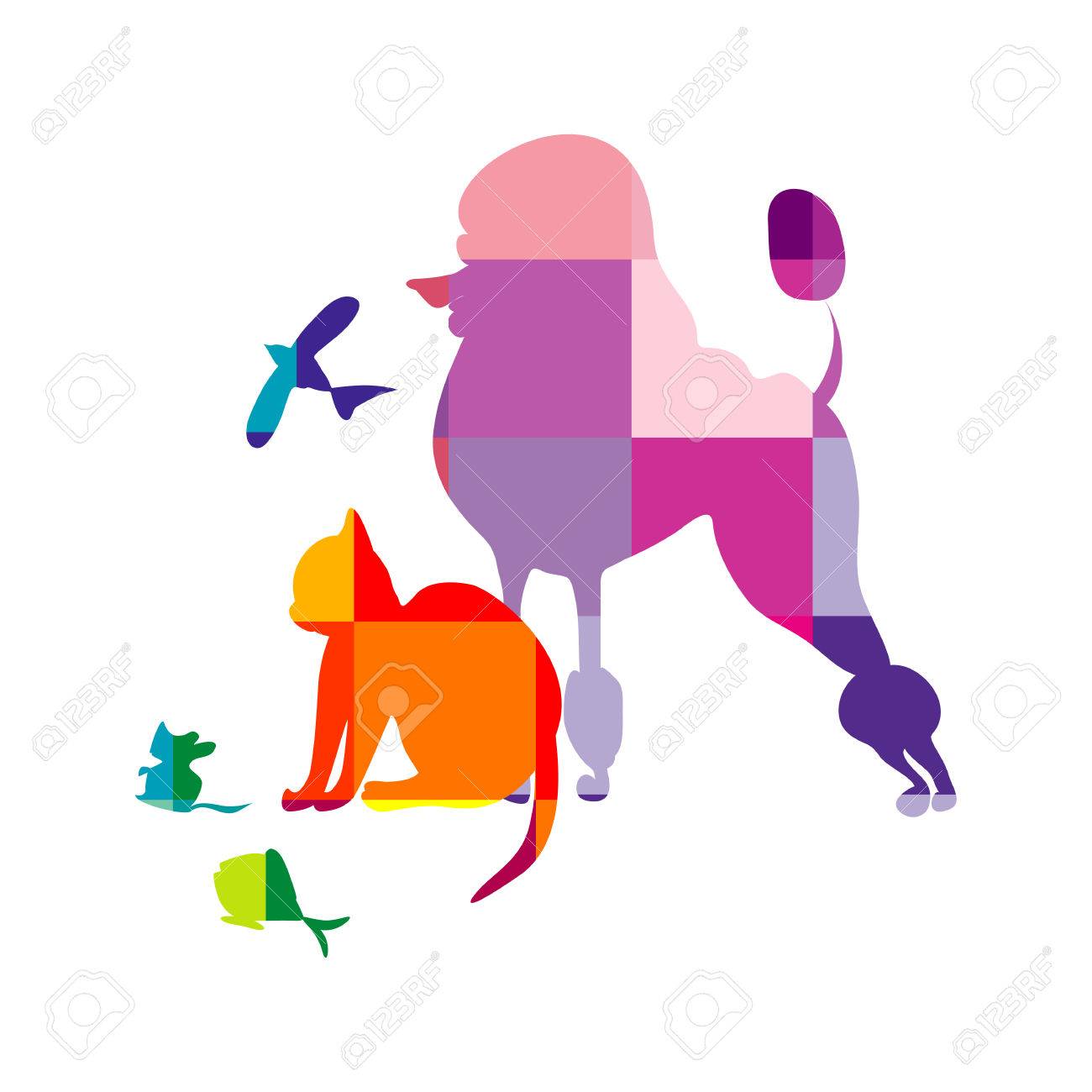 Une Schématique Multy Couleur Illustration Vectorielle Dun Chien Un Chat Une Souris Un Oiseau Et Un Poisson