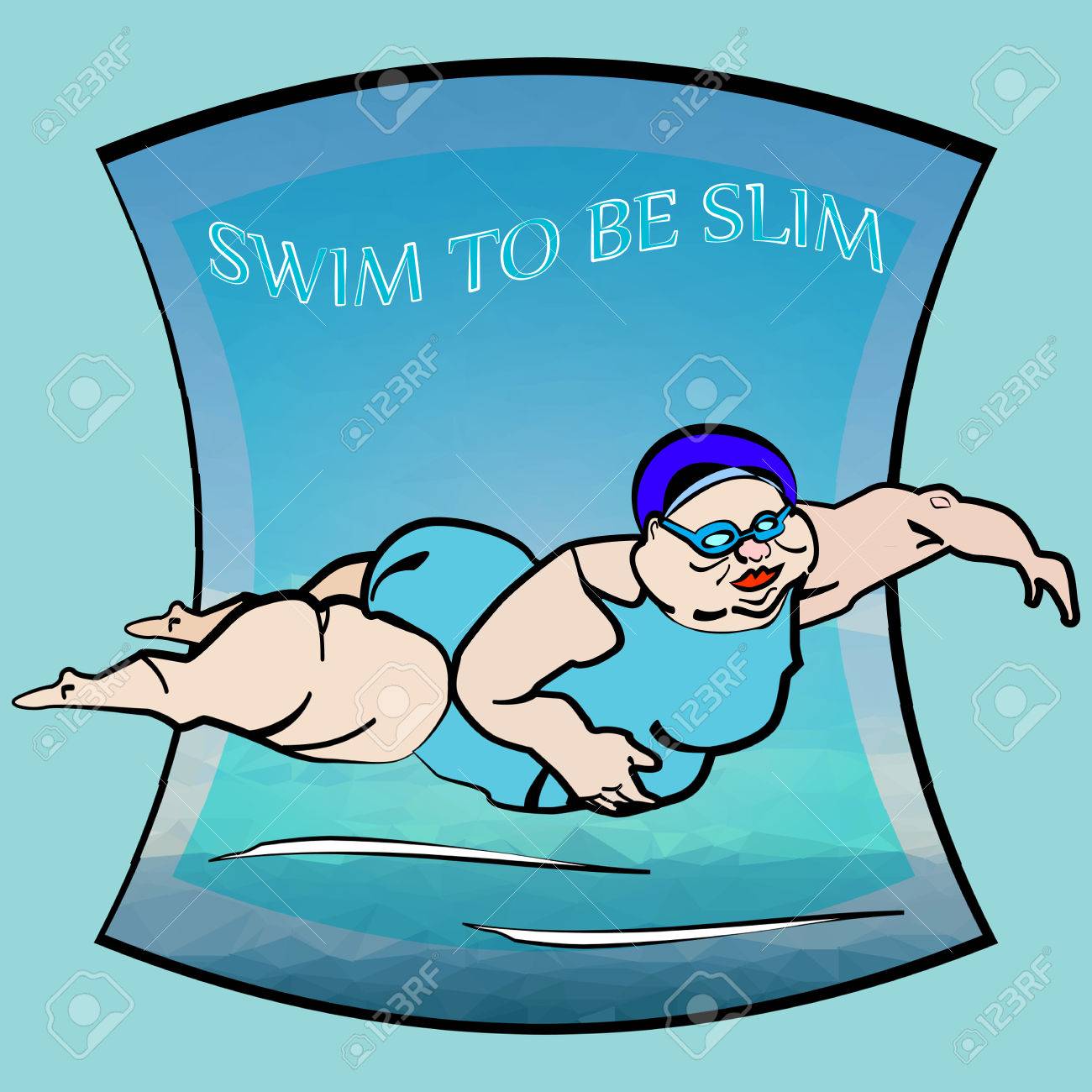 スリムなサイン あなた自身の情報を変更する簡単なさに泳ぐと 面白い 大きなの女性スイマーのベクトル イラストのイラスト素材 ベクタ Image