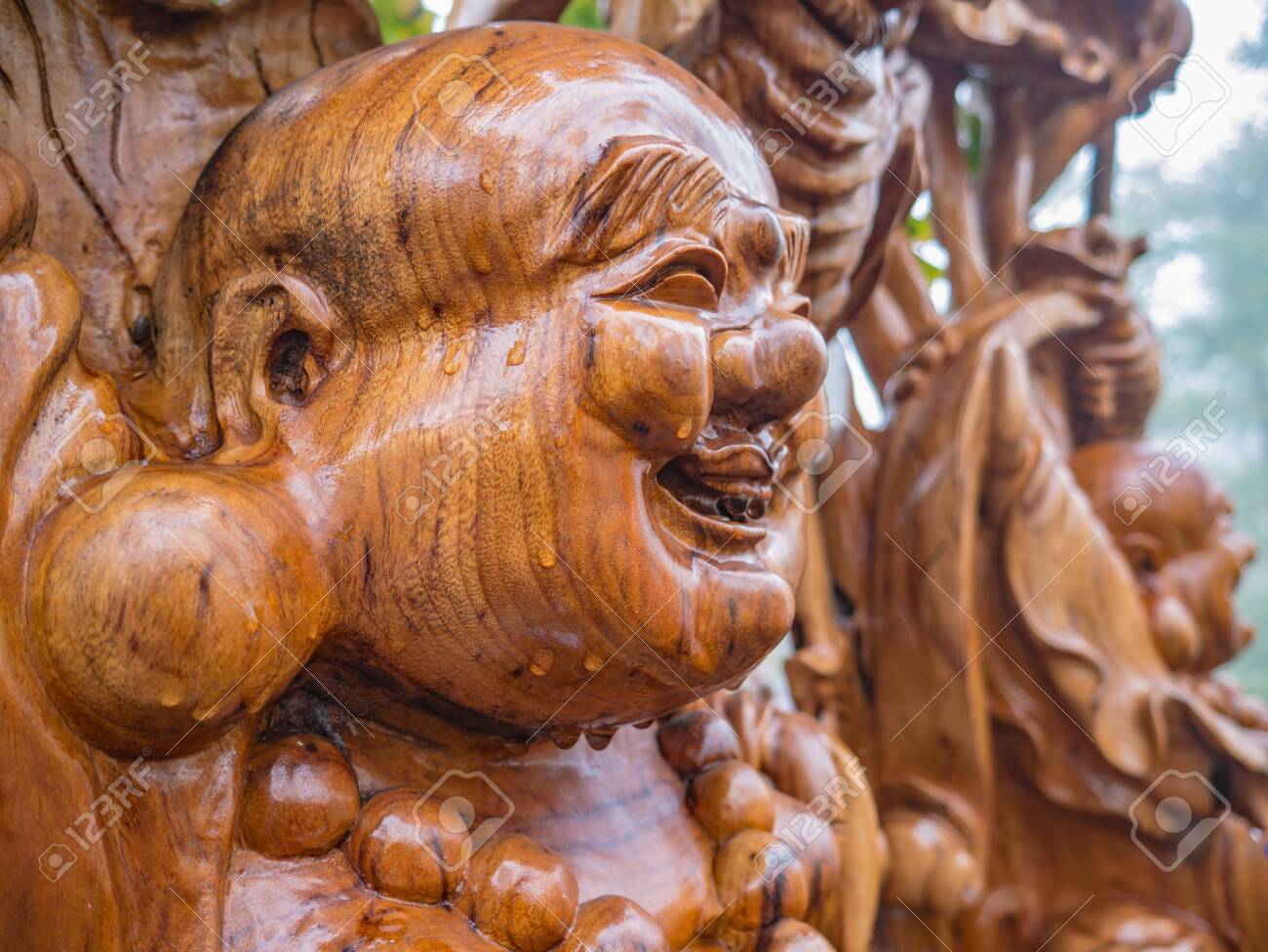 Zhangjiajie China 14 October 2018 Sculptured Wood Smiling Buddha Stock Photo Picture And Royalty Free Image Image 136012354