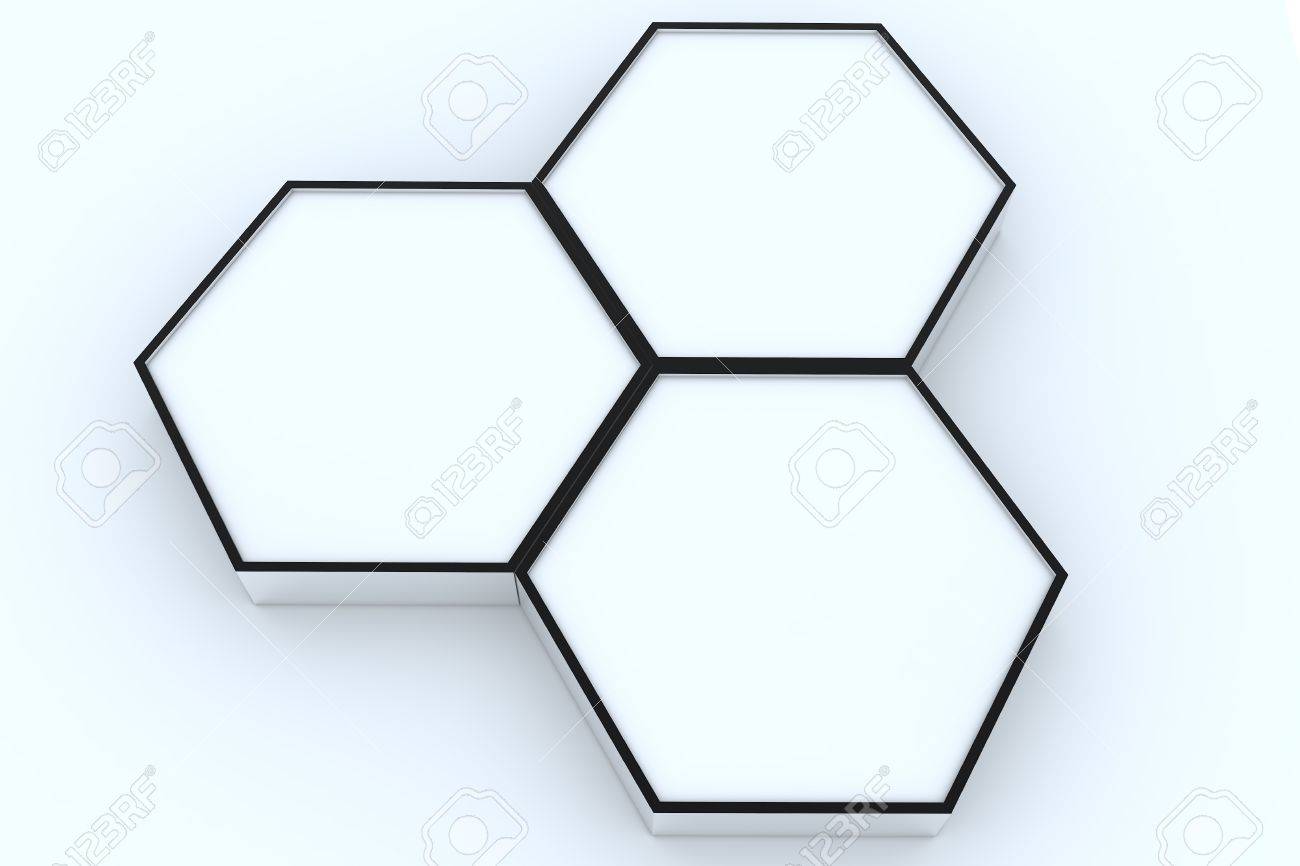 Three Blank Hexagon Box Display New Design Aluminum Frame Template Stock Photo Picture And Royalty Free Image Image 12203584