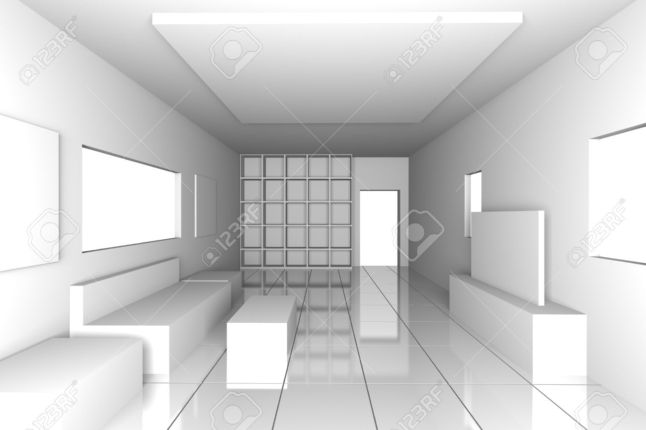 Makett minimalista nappali fehér fal és csempe padló ideális ...