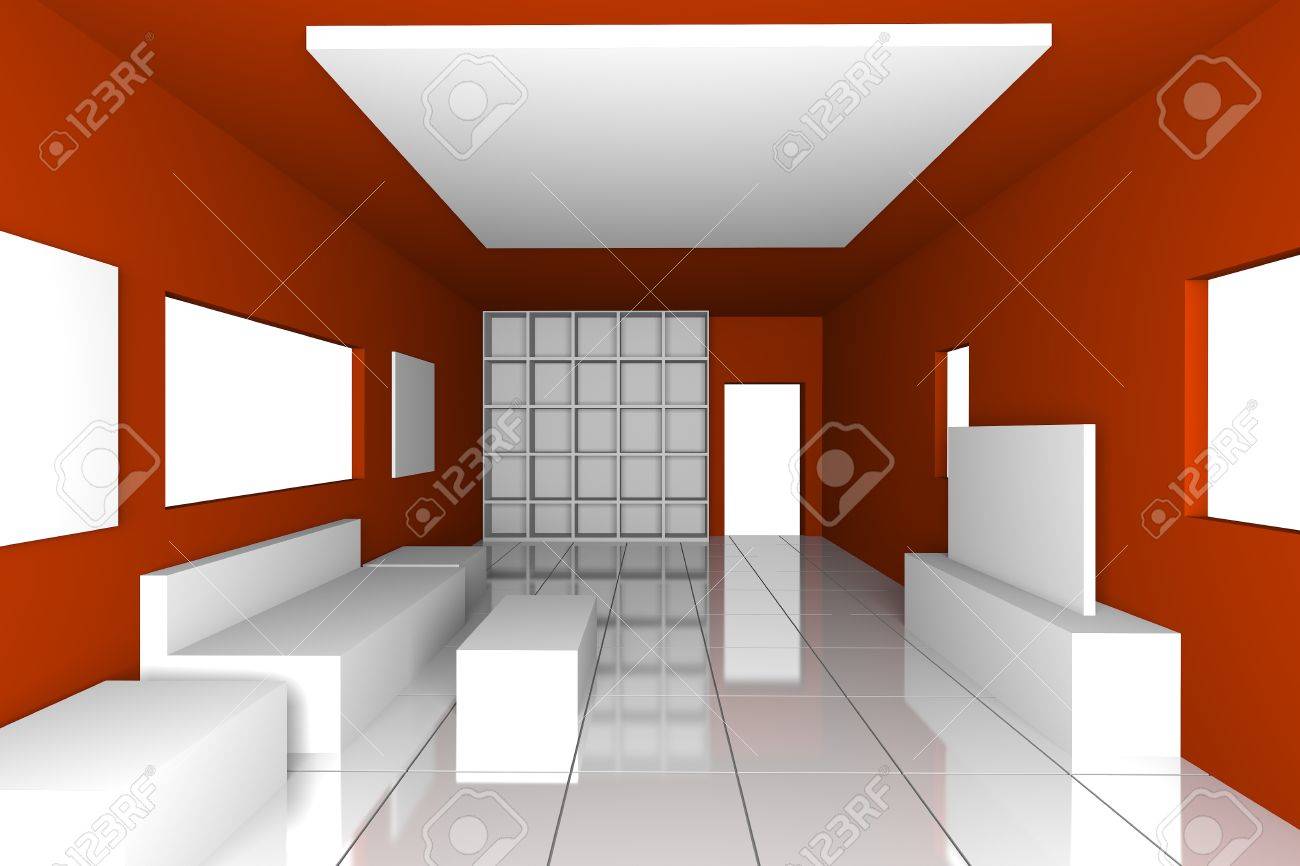 Mock Up For Minimalist Livingroom With Red Wall And Tile Floor Ideal For Ineterior Design Background Stock Photo Picture And Royalty Free Image Image 17773270