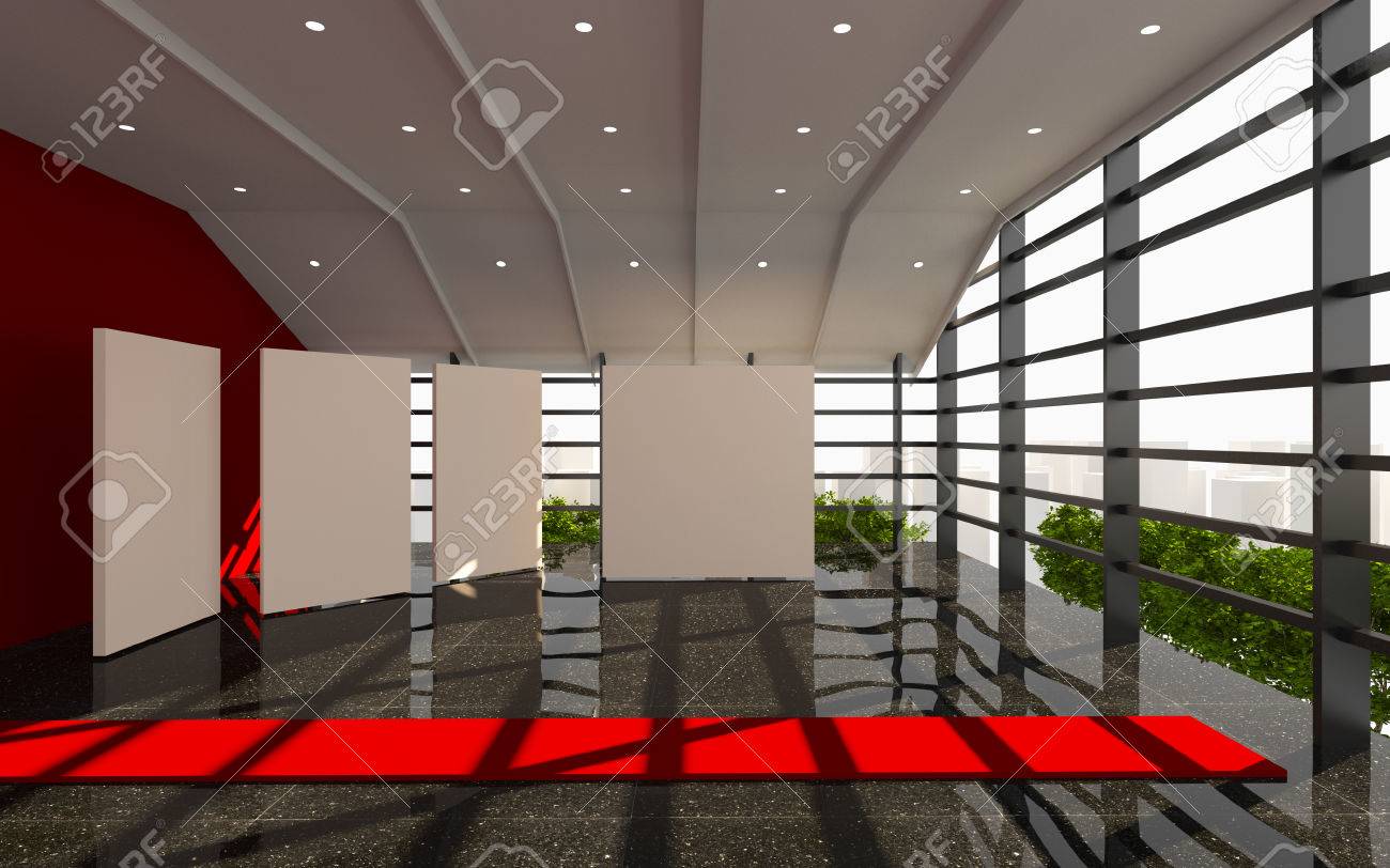 red office interior modern with white blank and black granite red and black office