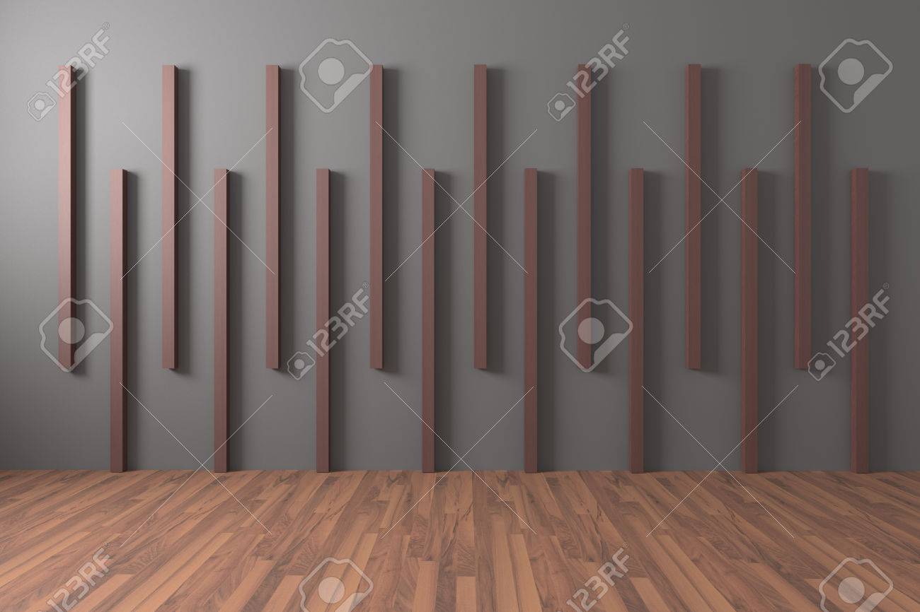 空部屋を飾る木製の床と壁に灰色と木のライン の写真素材・画像素材