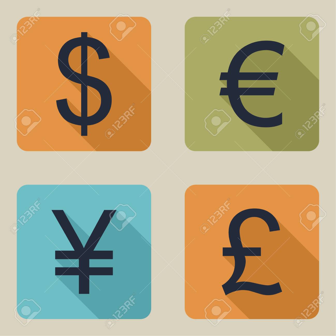 お金のベクトルのアイコン。ドル、ユーロ、ポンド、円。フラットなデザインのイラスト素材・ベクター Image 29075952
