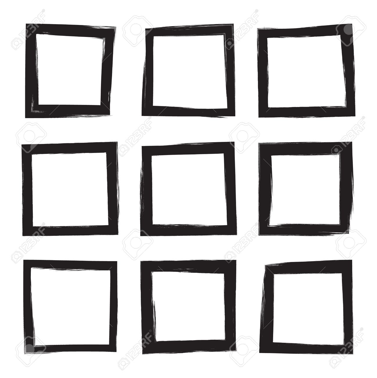 set hand drawn square photo foto frame text box from black