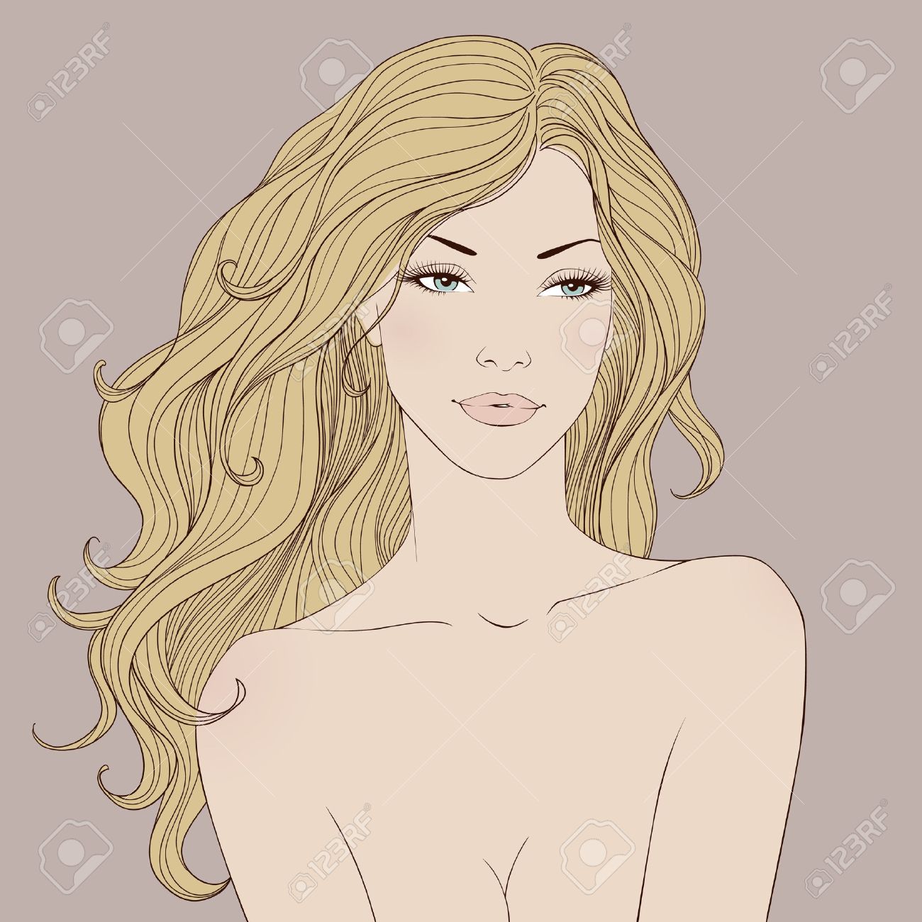 Fashion beautiful woman with long wavy hair. Vector - 12497656 Fashion beautiful woman with long wavy hair. Vector - 12497656