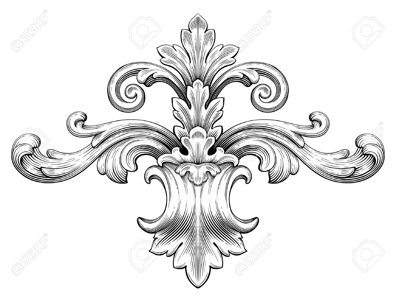 vintage baroque frame leaf scroll floral ornament engraving border