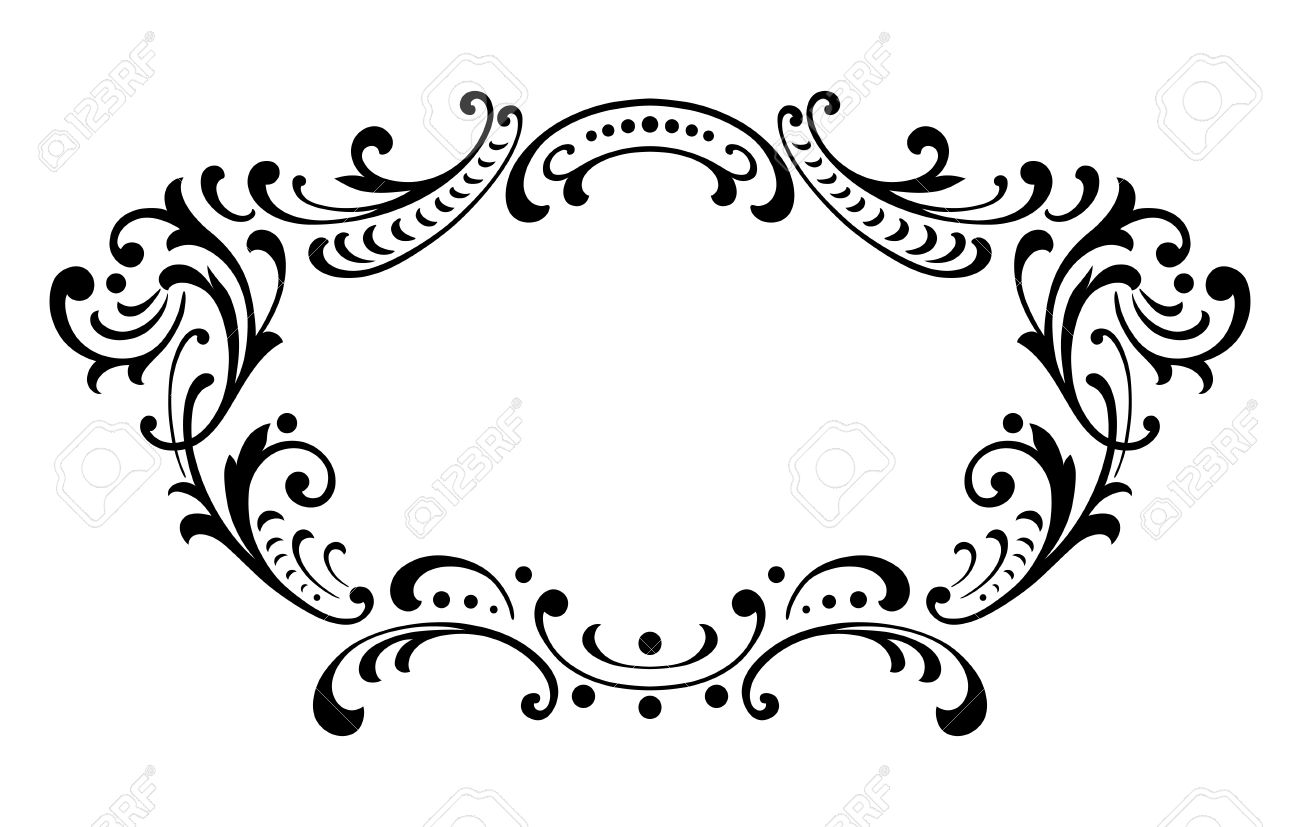 vintage baroque frame leaf scroll floral ornament engraving border