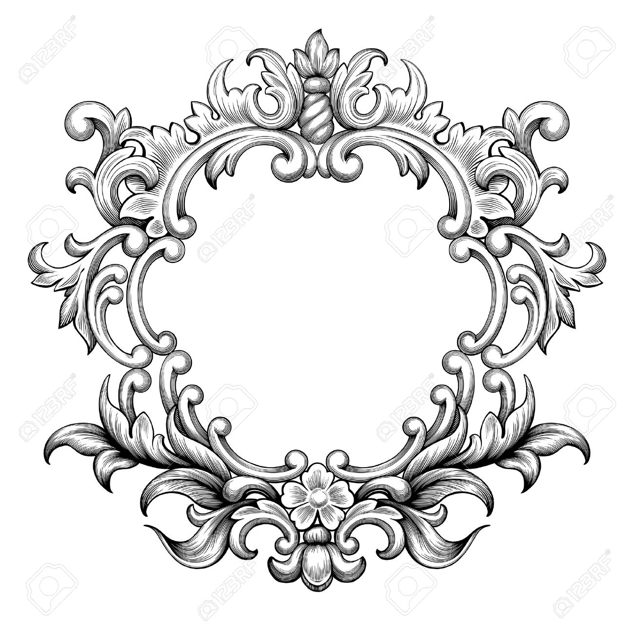 Vintage baroque frame border leaf scroll floral ornament engraving retro flower pattern antique style swirl decorative design element black and white filigree vector wedding invitation greeting card - 46103804 Vintage baroque frame border leaf scroll floral ornament engraving retro flower pattern antique style swirl decorative design element black and white filigree vector wedding invitation greeting card - 46103804