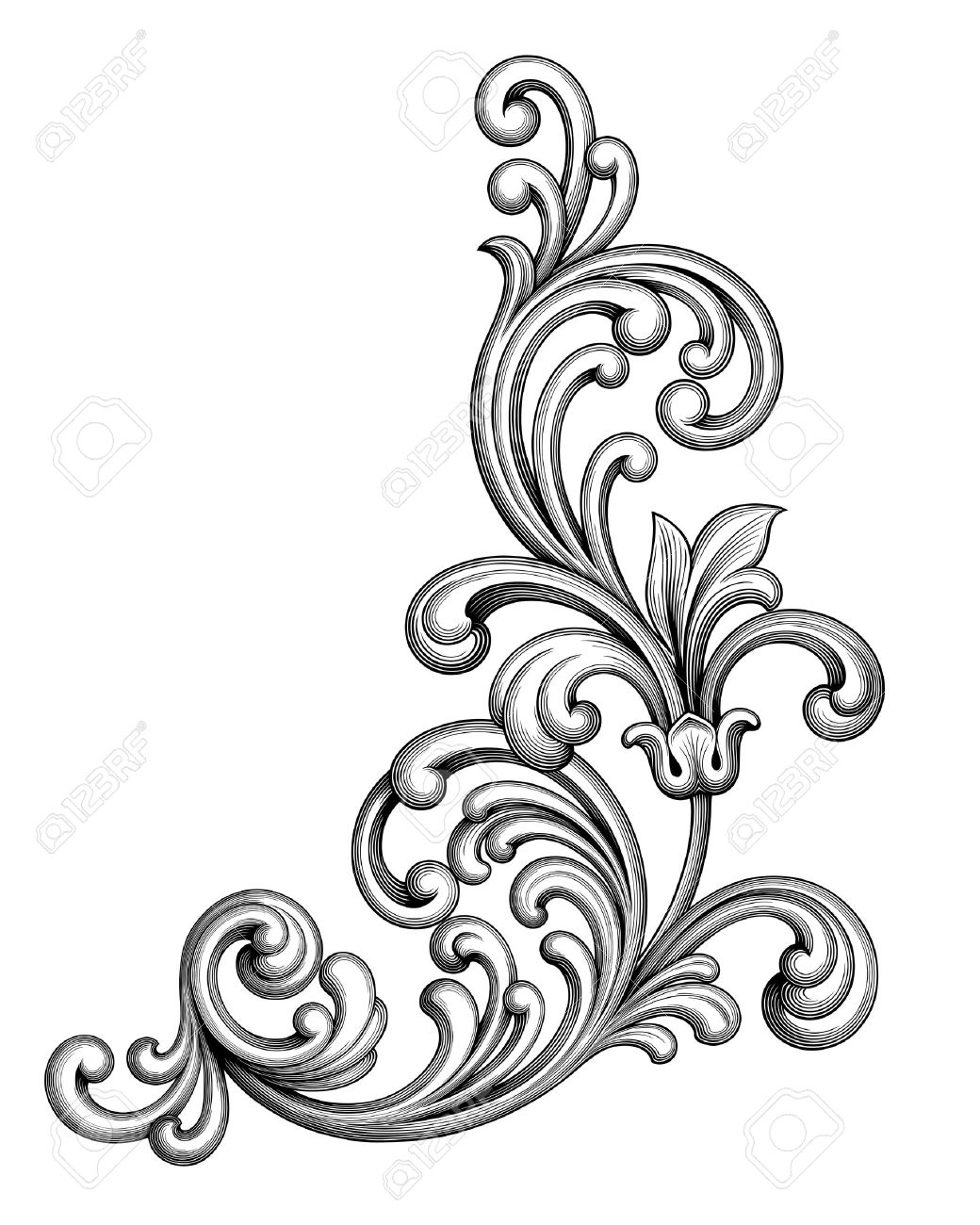 Vintage Baroque Victorian frame border monogram floral ornament leaf scroll engraved retro flower pattern decorative design tattoo black and white filigree calligraphic vector heraldic shield swirl - 52544229 Vintage Baroque Victorian frame border monogram floral ornament leaf scroll engraved retro flower pattern decorative design tattoo black and white filigree calligraphic vector heraldic shield swirl - 52544229