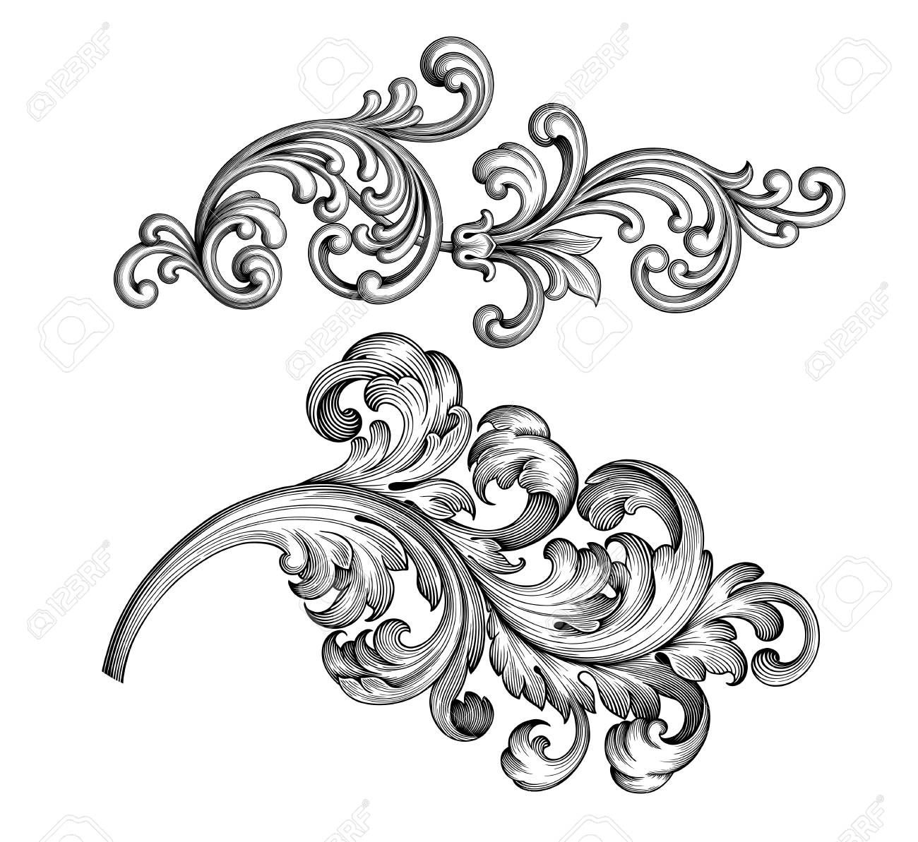 vintage baroque victorian frame border tattoo floral ornament