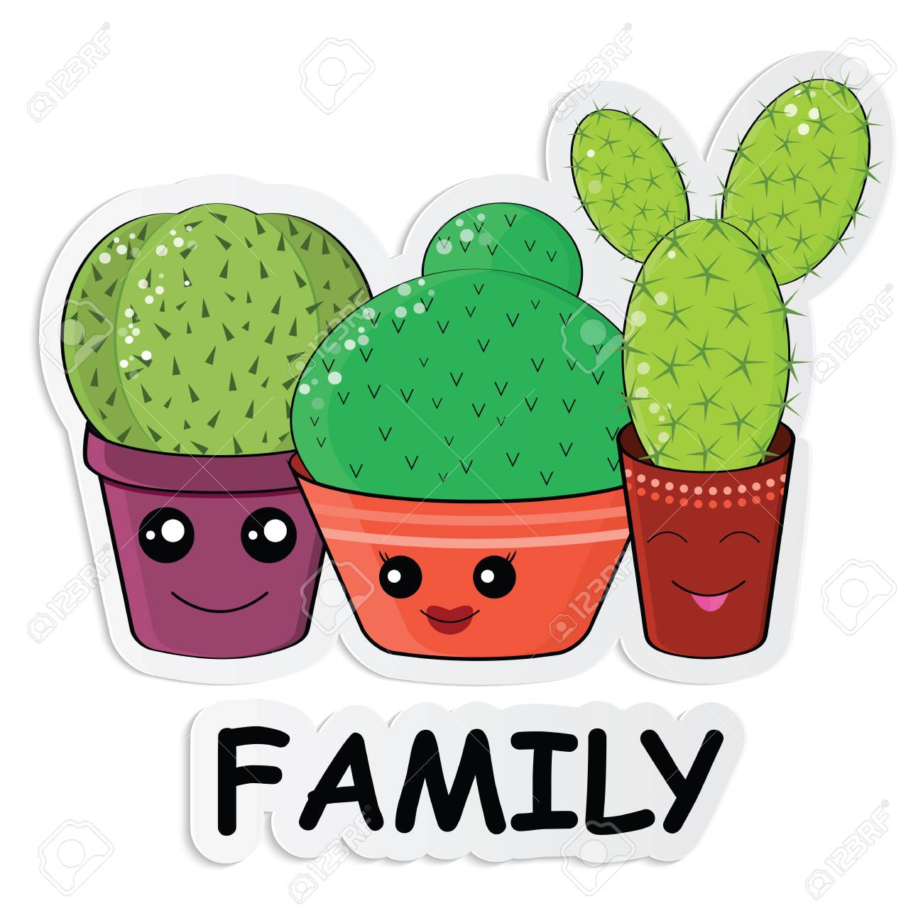 Hilarious Family Of Cacti On A White Background Cute Kawaii Smiling Royalty Free Cliparts Vectors And Stock Illustration Image