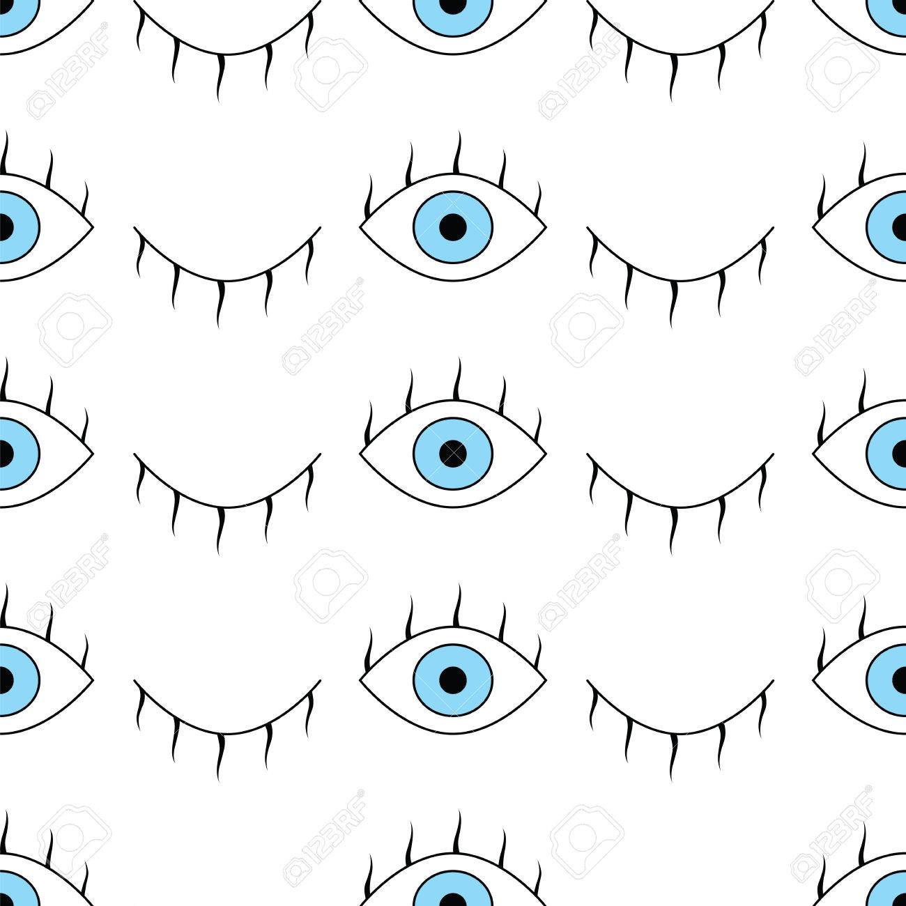 目とのシームレスなパターン 単純なベクトルの目で抽象的なシームレス パターン 目を開くとウィンク抽象的なパターン かわいいおしゃれな背景 壁紙 パターンの塗りつぶし ウェブの背景 表面のテクスチャ 繊維のシームレスなパターン のイラスト素材 ベクタ