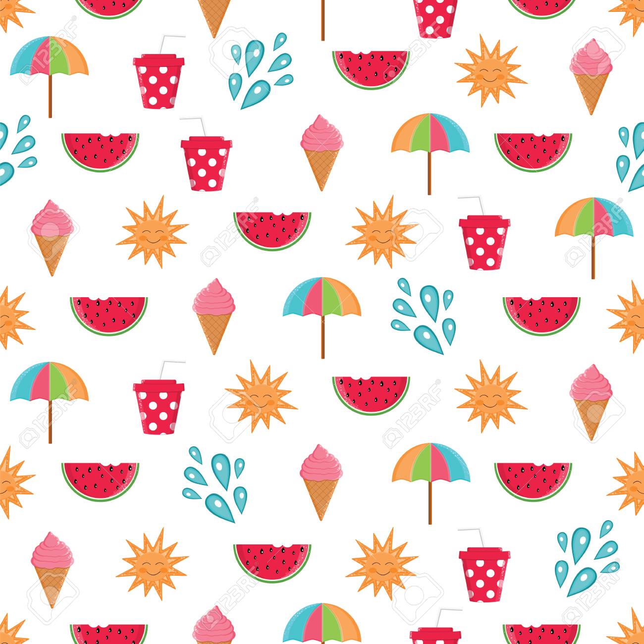 Summer Time Vector Seamless Pattern With Colorful Beach Elements In White  Background.Summer Beach. Summer Print Royalty Free SVG, Cliparts, Vectors,  And Stock Illustration. Image 76197832.
