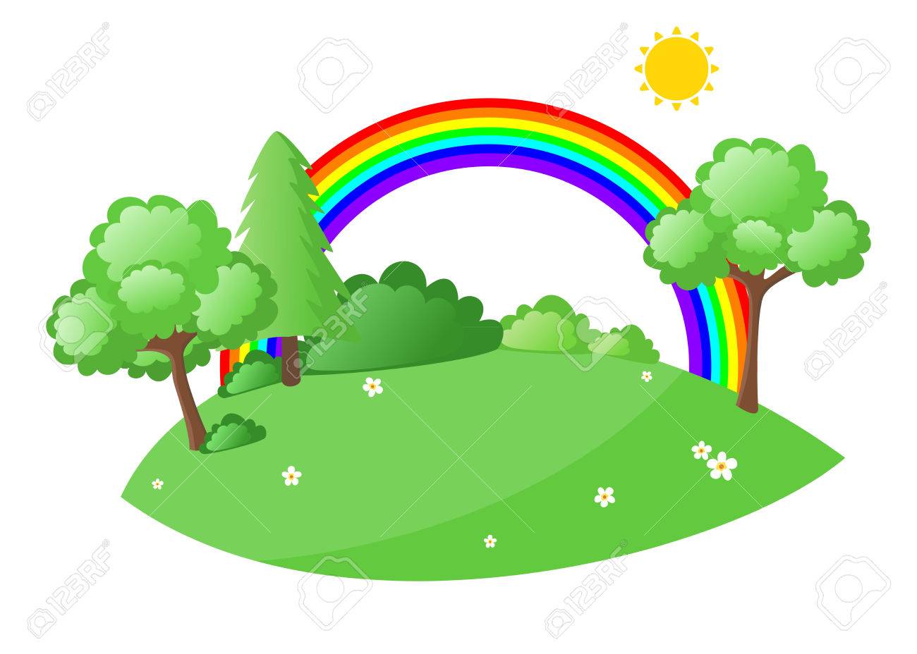 Paysage De Dessin Anime De Nature Verte Luxuriante Clip Art Libres De Droits Vecteurs Et Illustration Image