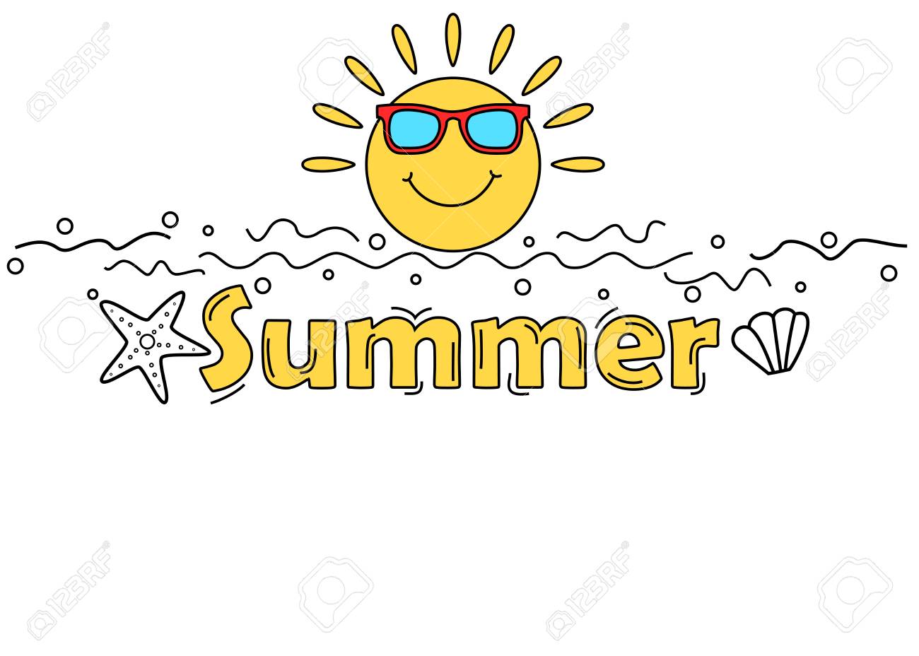 かわいい太陽の夏テーマ落書きスタイル バナー テンプレート のイラスト素材 ベクタ Image