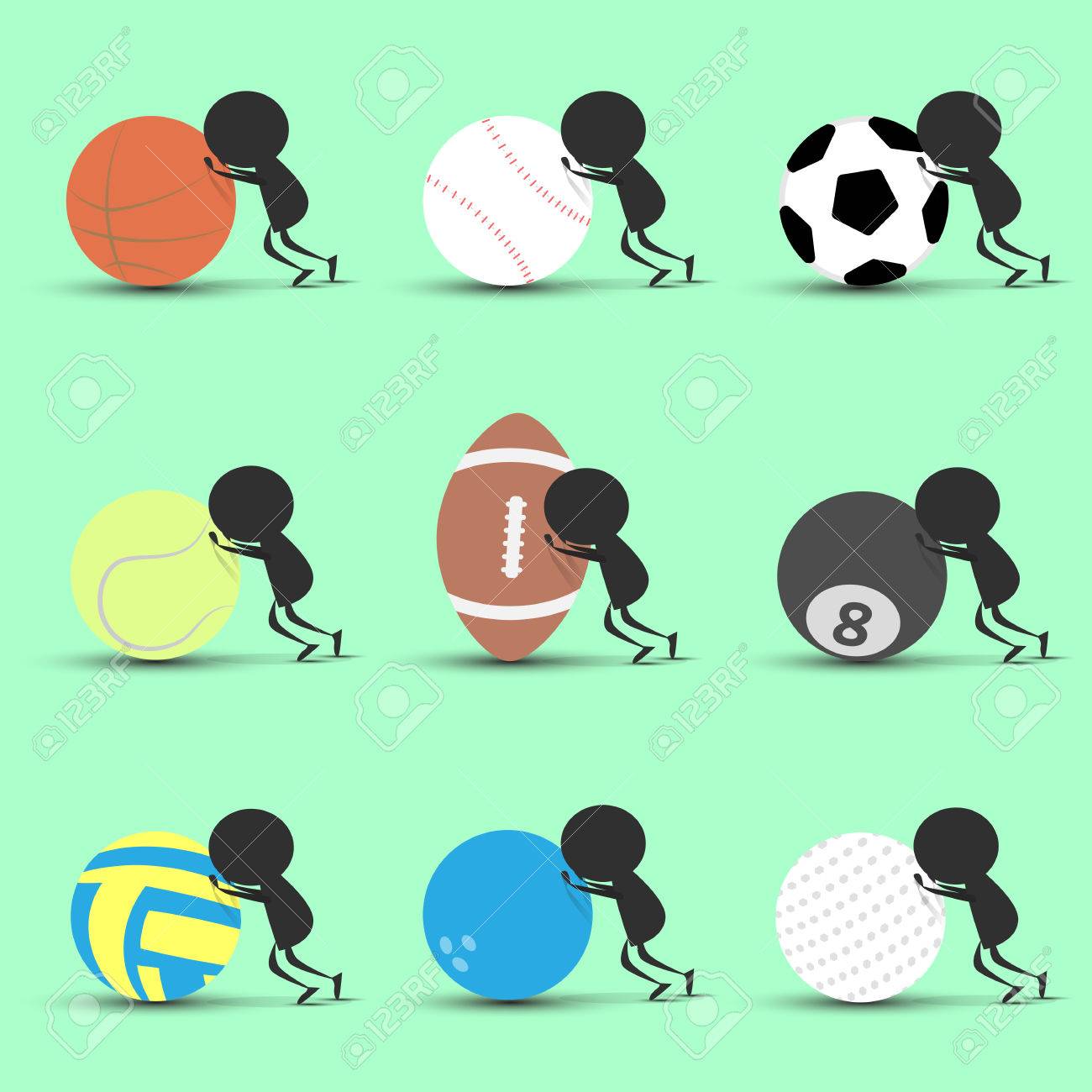 Black man character cartoon push sports ball forward with green background. Flat graphic. logo design. sports cartoon. sports balls .vector. illustration. - 78424319 Black man character cartoon push sports ball forward with green background. Flat graphic. logo design. sports cartoon. sports balls .vector. illustration. - 78424319
