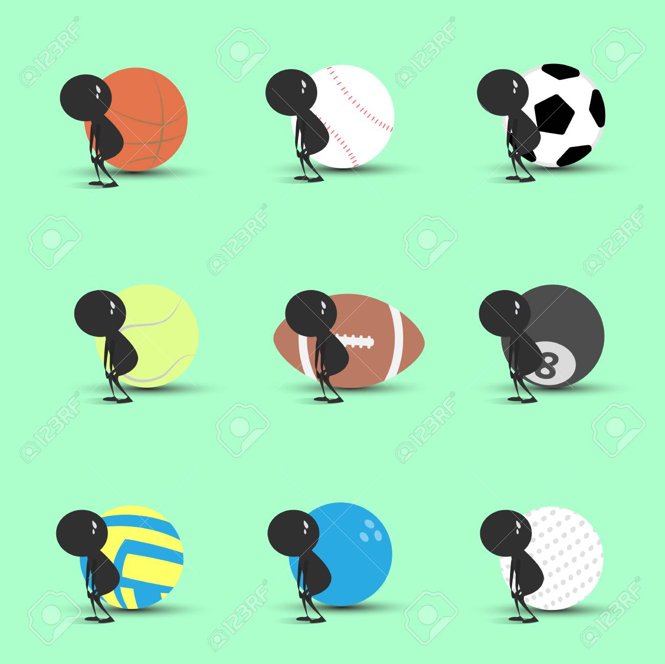 黒人男性キャラクター漫画は緑の背景とのスポーツに疲れています フラットのグラフィック ロゴデザイン スポーツ漫画 スポーツ ボールをベクトルします イラスト のイラスト素材 ベクタ Image