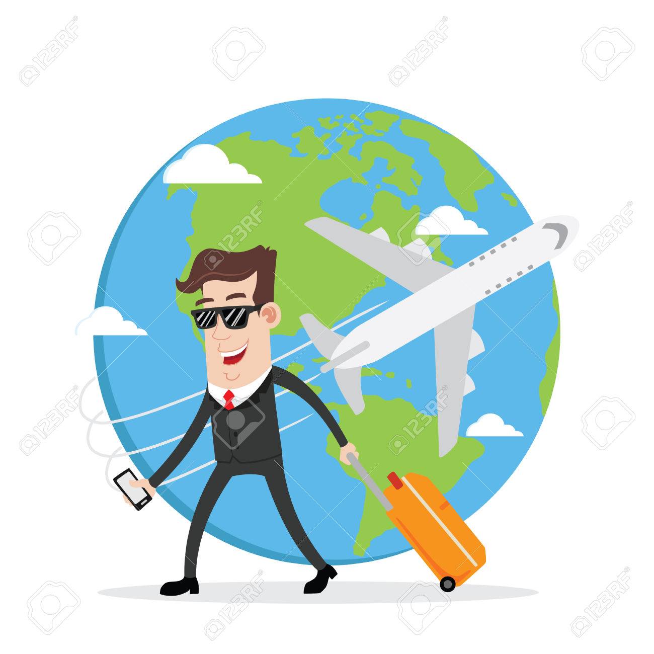 Geschaftsmann Auf Geschaftsreise Und Um Die Welt Reisen Lizenzfrei Nutzbare Vektorgrafiken Clip Arts Illustrationen Image 52752842
