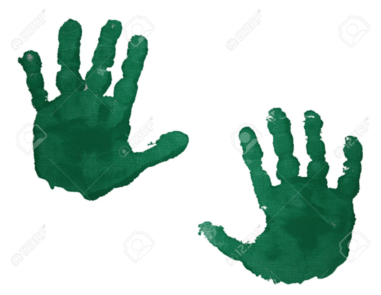 green handprint in paint of two children s hands isolated on