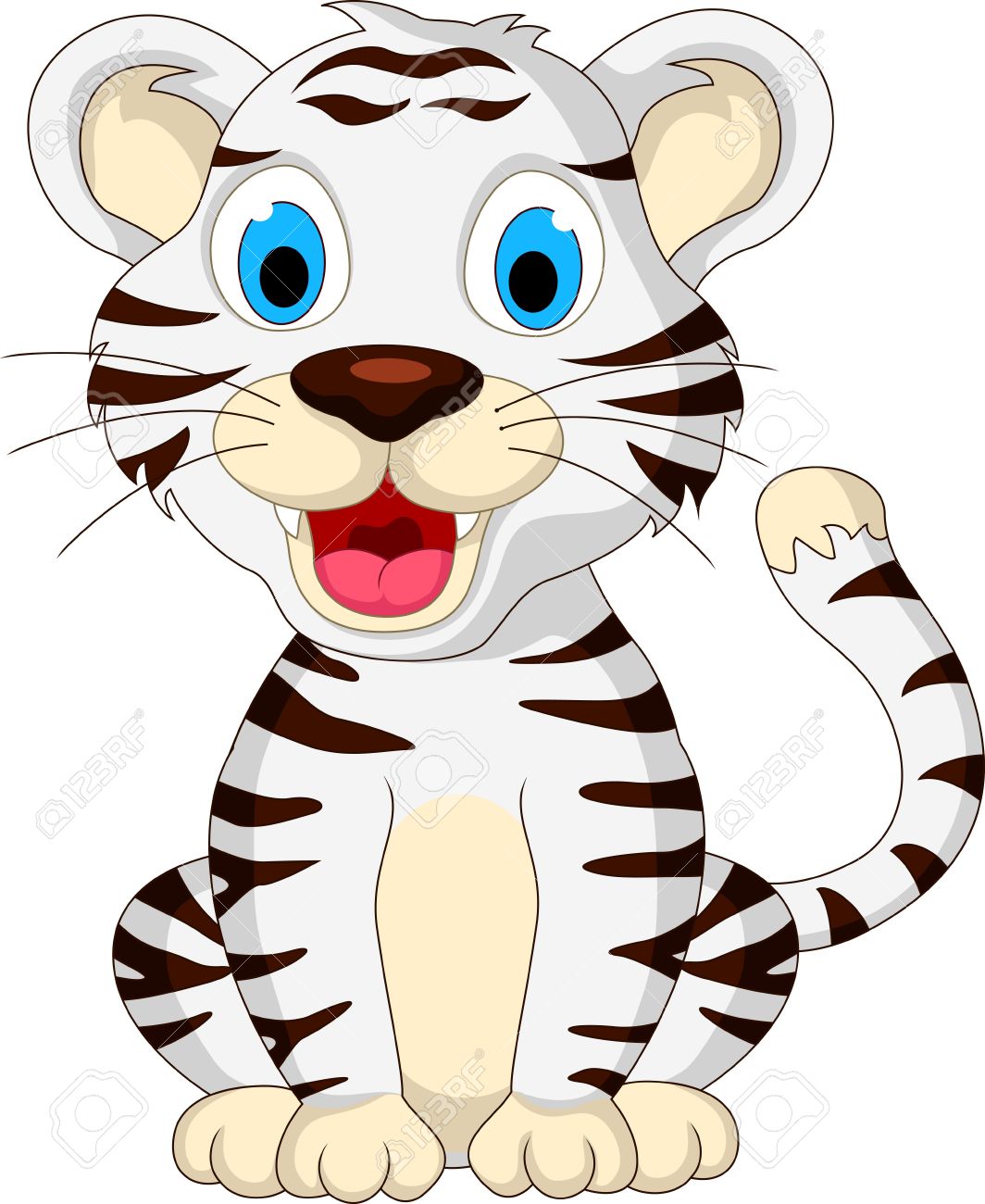 Lindo Bebe Tigre Blanco Sentado Ilustraciones Vectoriales Clip Art Vectorizado Libre De Derechos Image