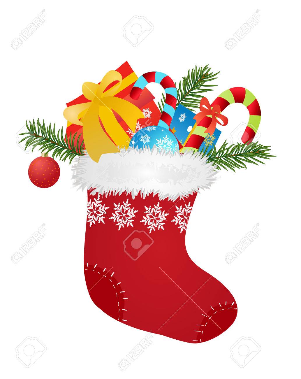Christmas red sock with gifts and candies - vector illustration - 53326664 Christmas red sock with gifts and candies - vector illustration - 53326664