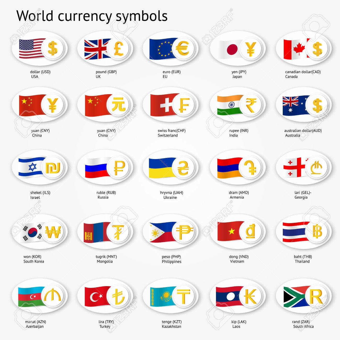 World Currency Symbols Icon Set Money Sign Icons With National Flags Vector Illustration Royalty Free Cliparts Vectors And Stock Illustration Image 60623128