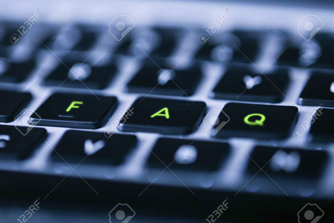 Close-up Shot of FAQ concept laptop keyboard of New war technology. - 97188275 Close-up Shot of FAQ concept laptop keyboard of New war technology. - 97188275