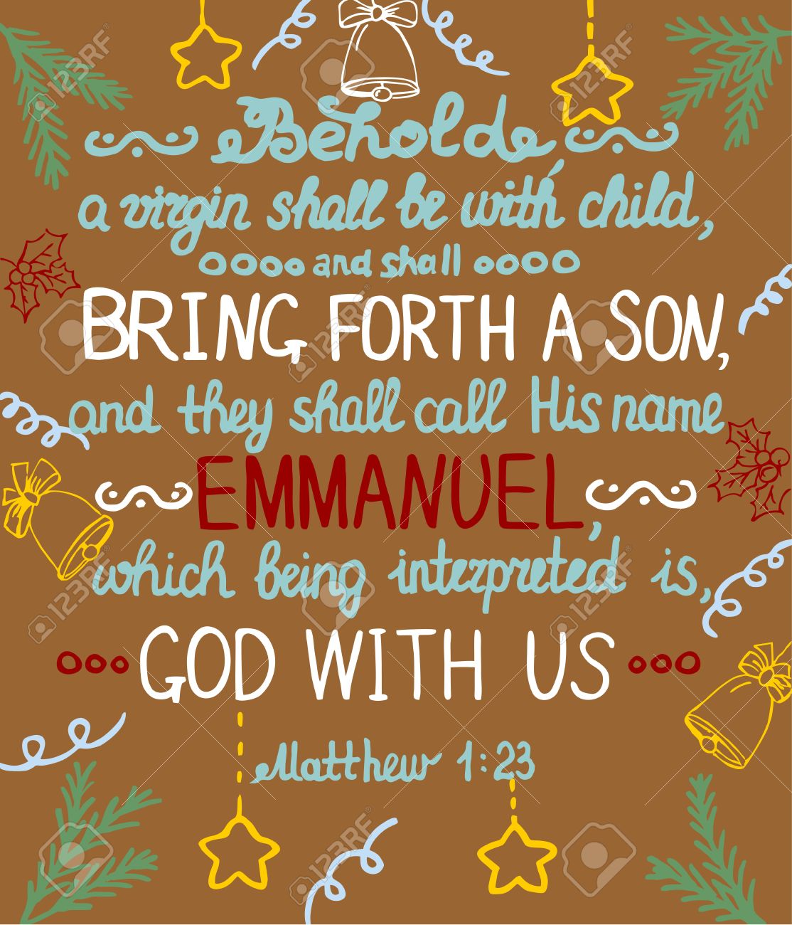 Christmas background with lettering Bible She shall bring forth a Son and shall call his name Emmanuel, which means God with us. - 61529512 Christmas background with lettering Bible She shall bring forth a Son and shall call his name Emmanuel, which means God with us. - 61529512