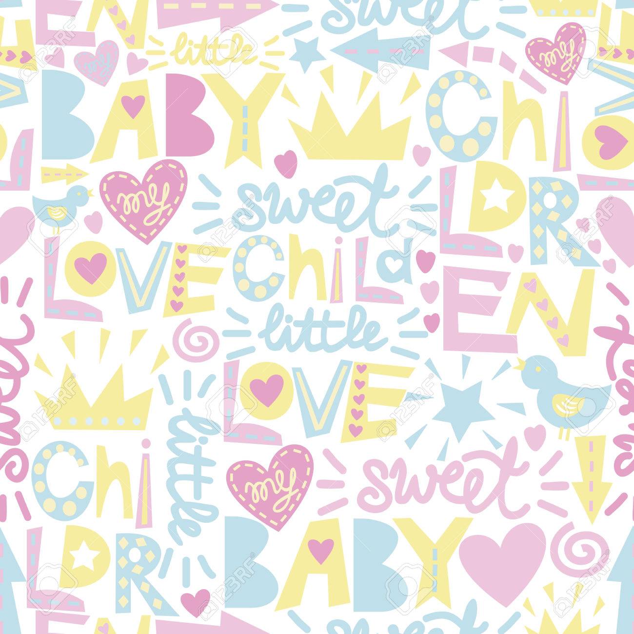 Motif De Bebe En Douceur Avec Des Mots Et Des Inscriptions Amour Bebe Doux L Arriere Plan Pour Enfants Clip Art Libres De Droits Vecteurs Et Illustration Image