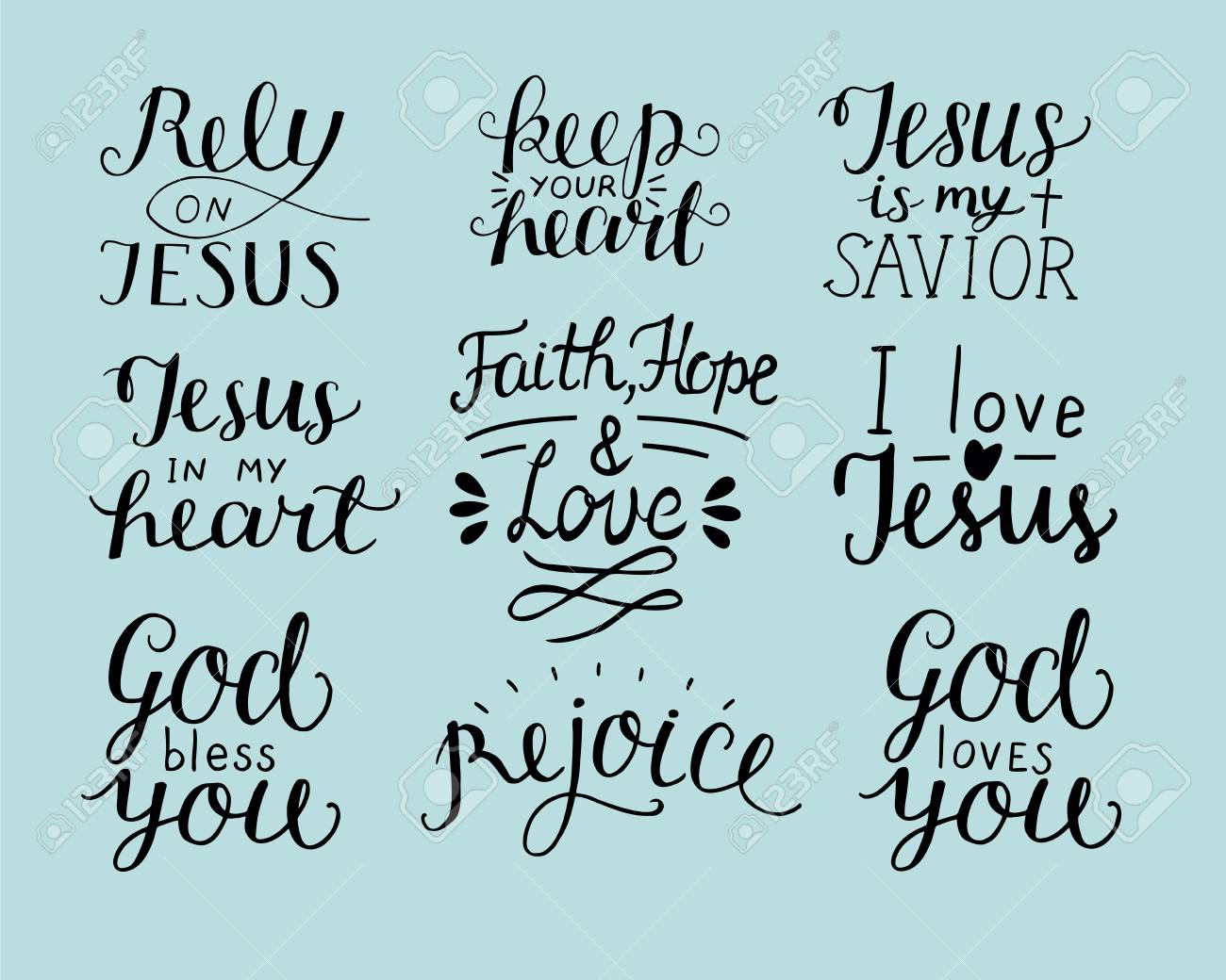 Ensemble De 9 Lettres Chretiennes A La Main Comme Dieu Vous Benisse Fiez Vous Sur Jesus Rejouissez Vous Foi Esperance Amour Gardez Votre C Ur Affiche Biblique De Fond Dans La Calligraphie Moderne Carte Scripture