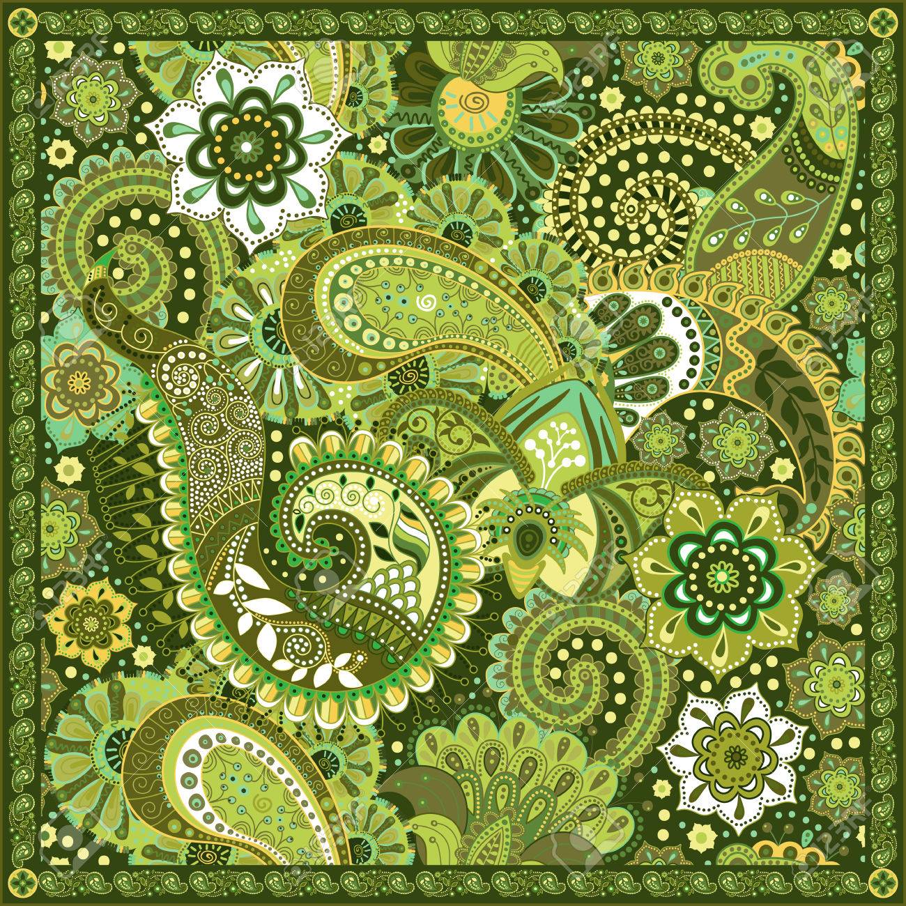 Ornamental colorful pattern, design for pocket square, textile, silk shawl - 49814313 Ornamental colorful pattern, design for pocket square, textile, silk shawl - 49814313