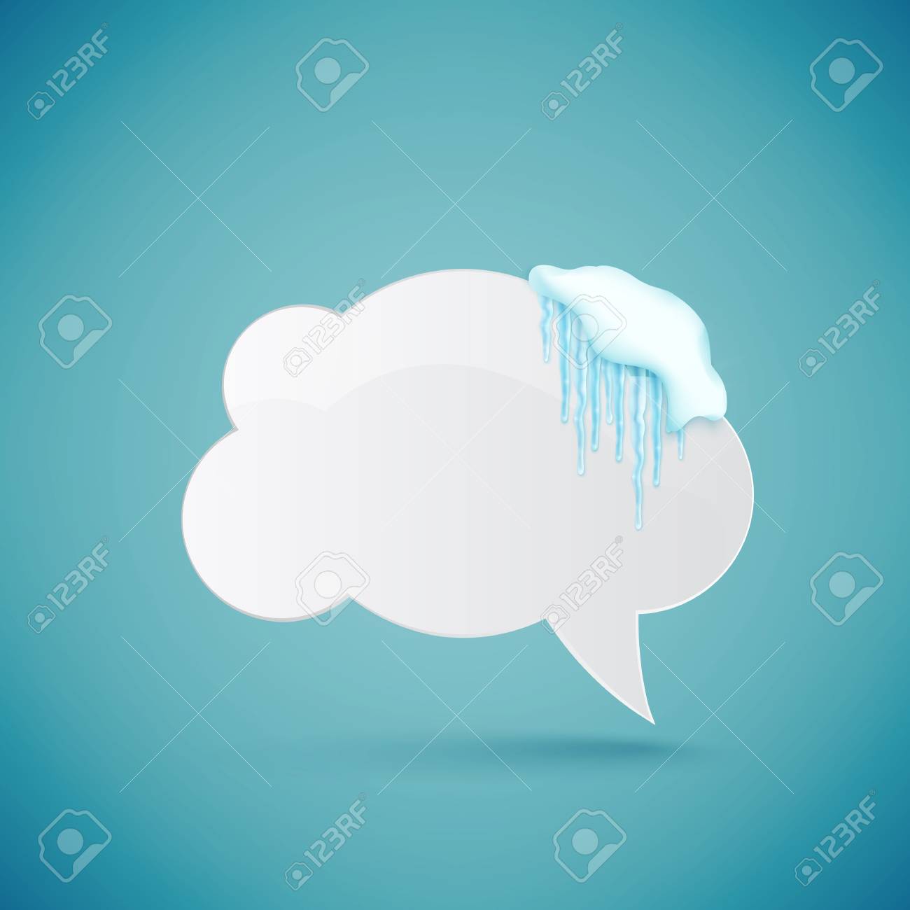 speech bubble decorated with realistic snow and icicles design