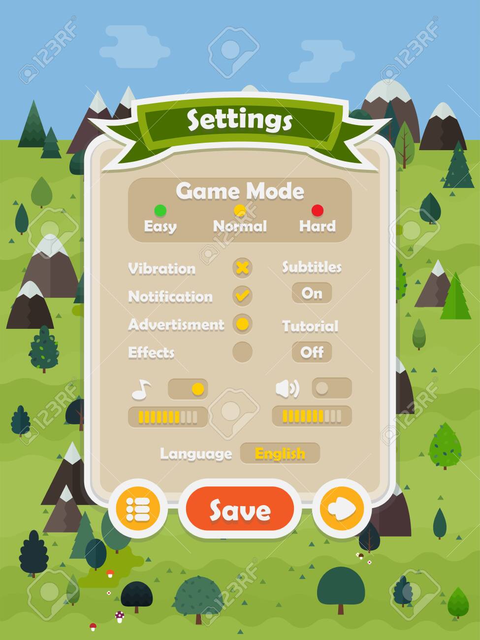 Game ui menu application mobile app Royalty Free Vector