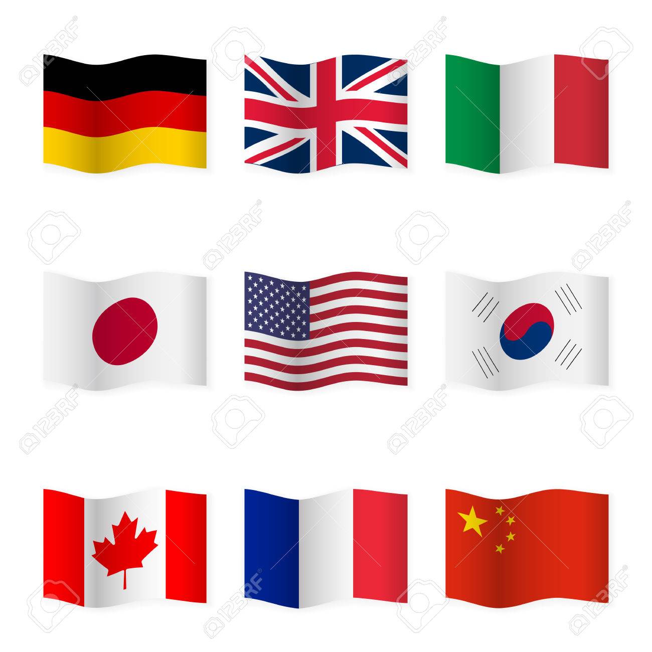 Agitant Des Drapeaux De Differents Pays Icones De Drapeau Sur Fond Blanc Clip Art Libres De Droits Vecteurs Et Illustration Image