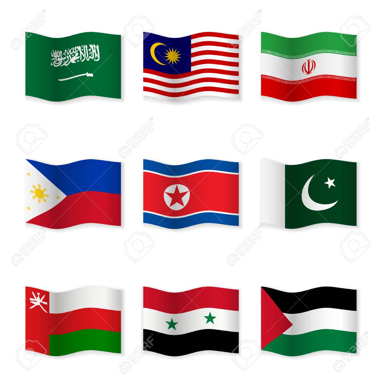 Waving Flags Of Different Countries Flag Icons On White