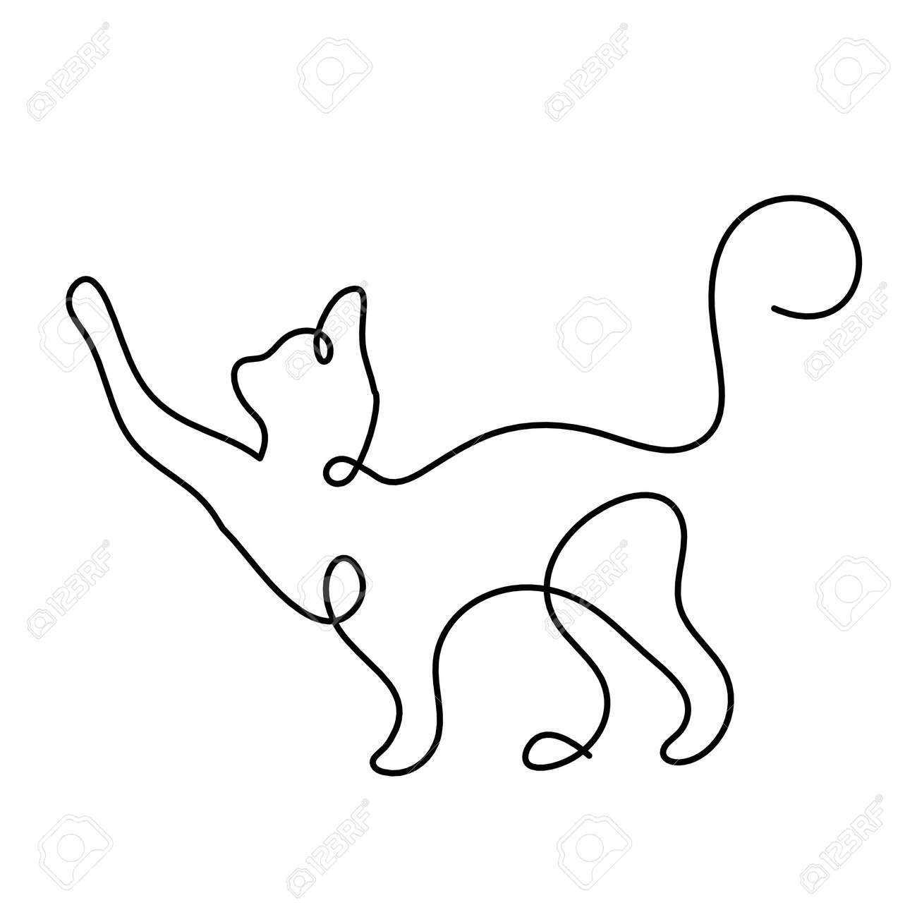 Silhouette Of Abstract Cat In Line Drawing On White Royalty Free SVG,  Cliparts, Vectors, and Stock Illustration. Image 174705545., image size:1300x1300