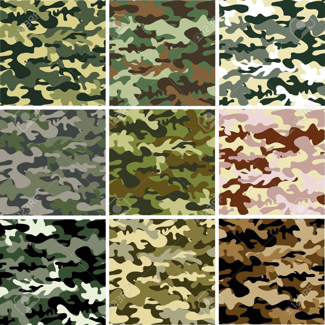 迷彩柄の 9 セット のイラスト素材 ベクタ Image