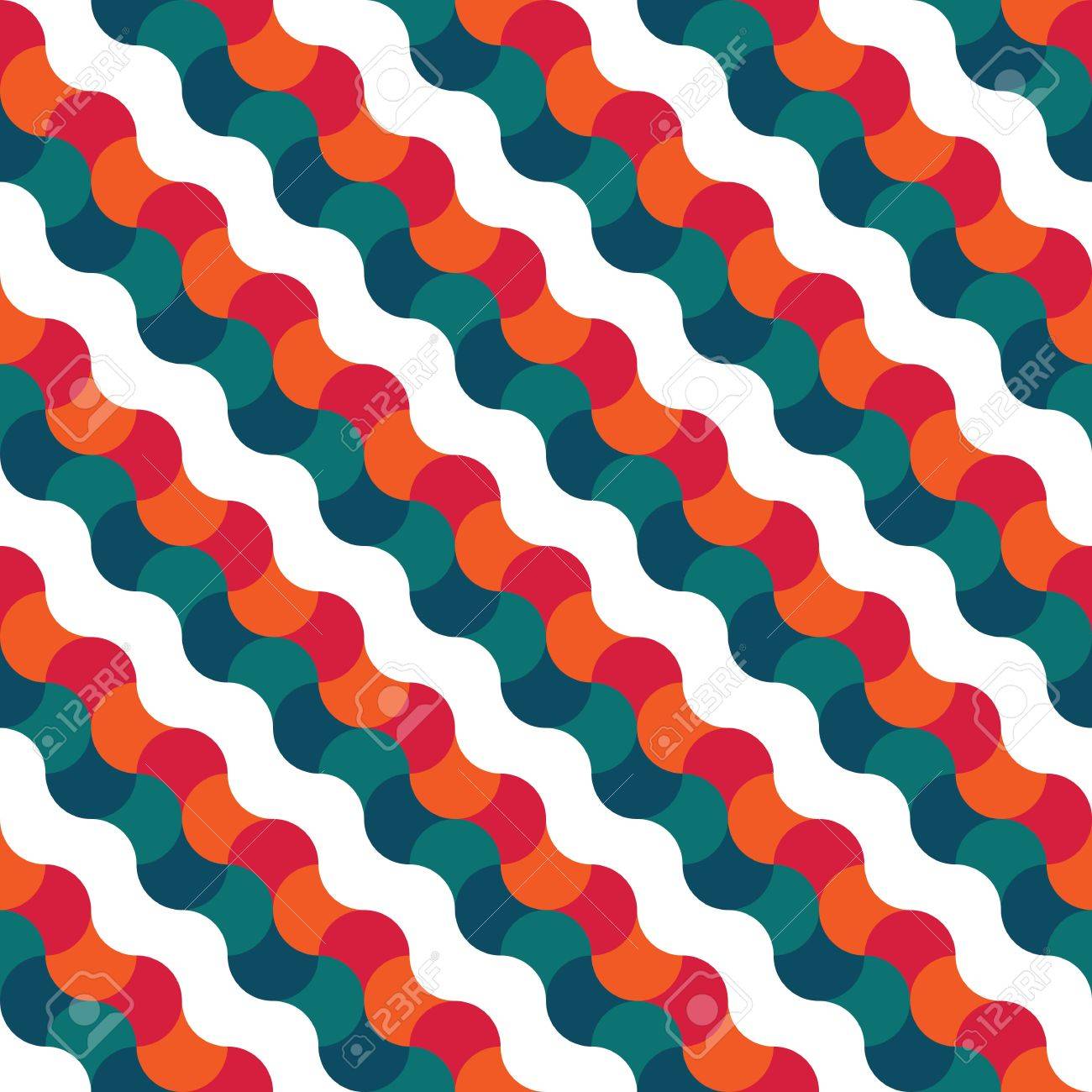 波状のモダンなシームレスなカラフルな幾何学パターンをベクトル カラー オレンジ ブルー抽象的な幾何学的な背景 壁紙 印刷 レトロな質感 流行に敏感なファッション デザインのイラスト素材 ベクタ Image