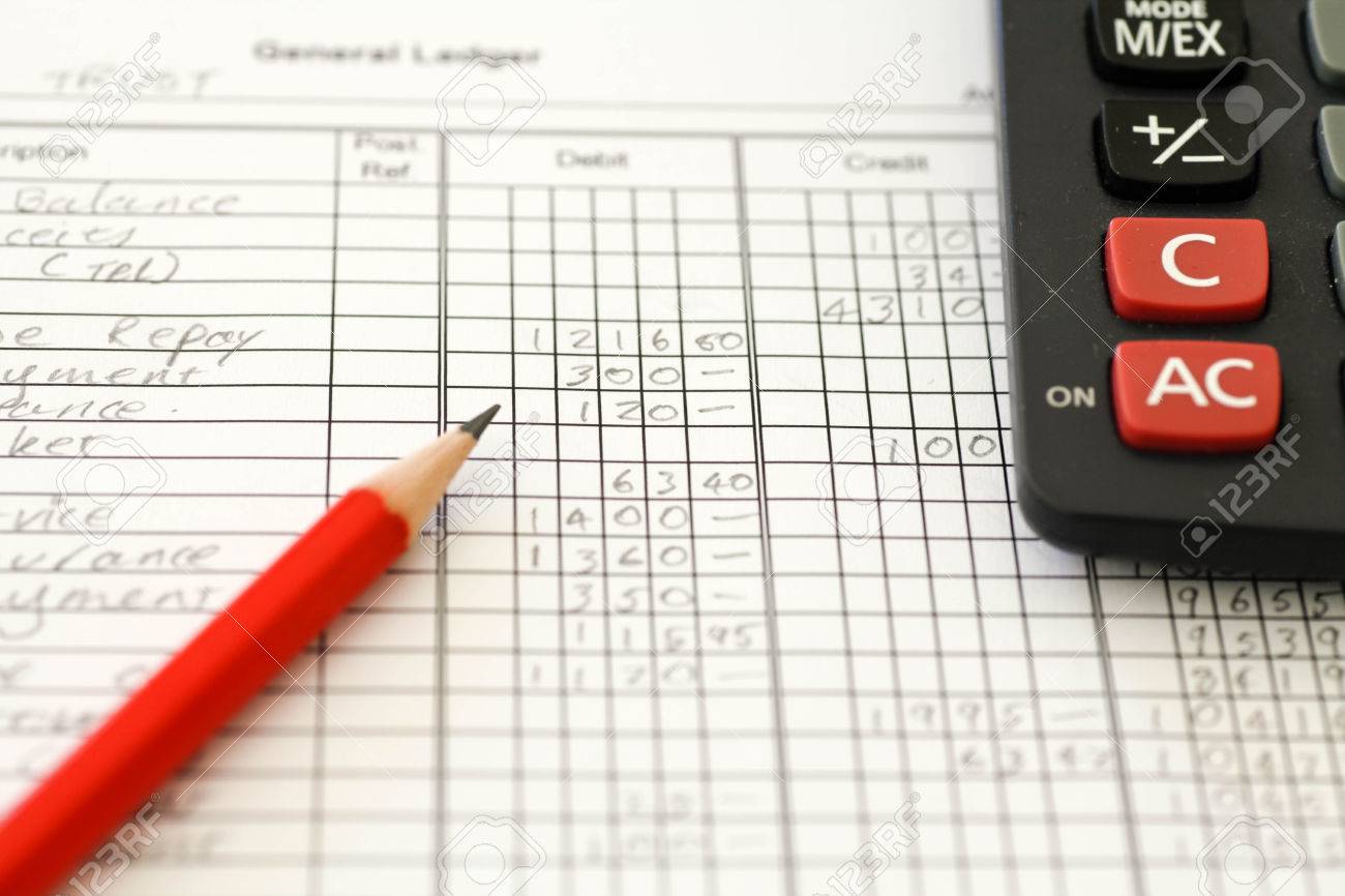 handwritten accounting ledger showing bookkeeping using pencil accounting ledger book