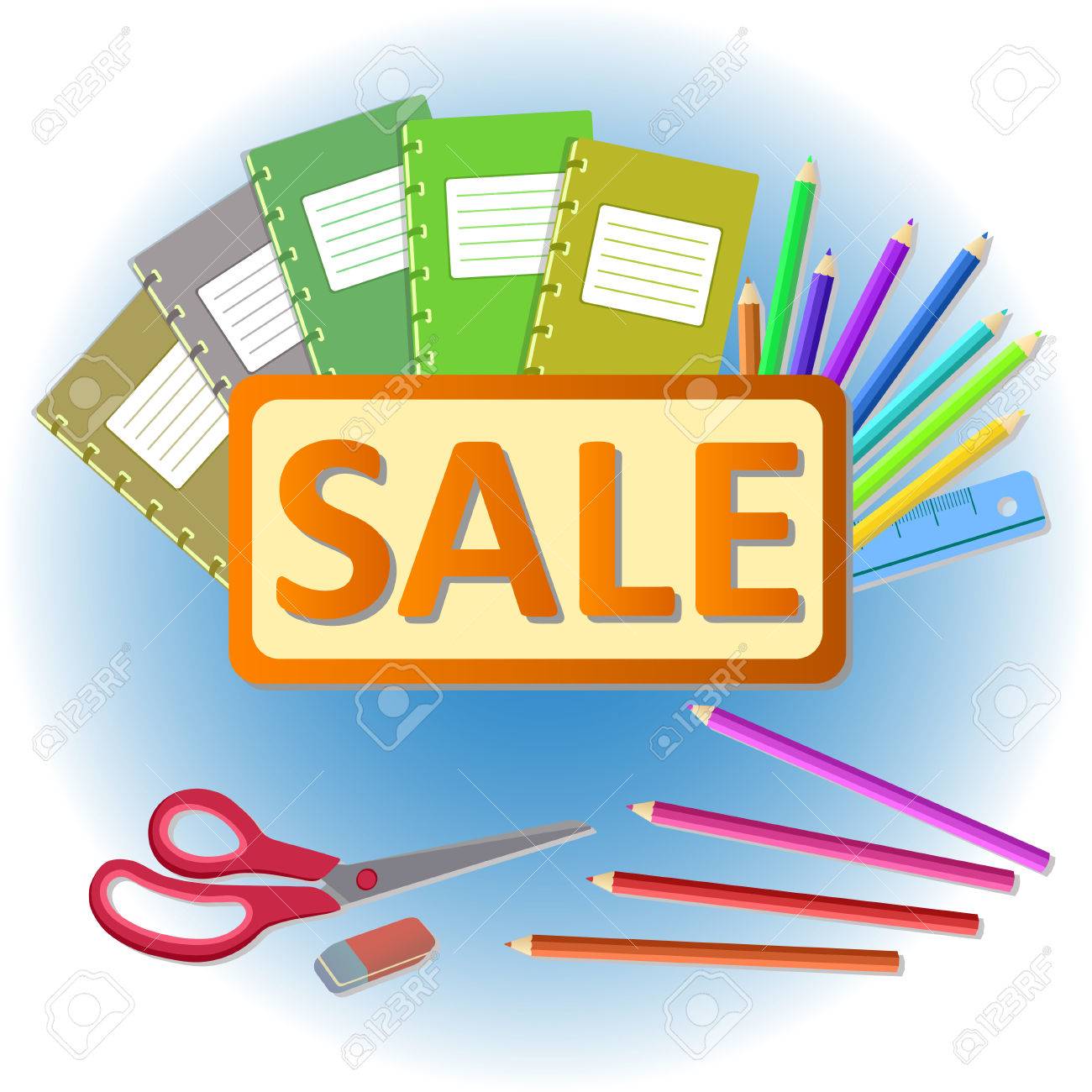 Notebooks, Pencils, Scissors, Ruler And 