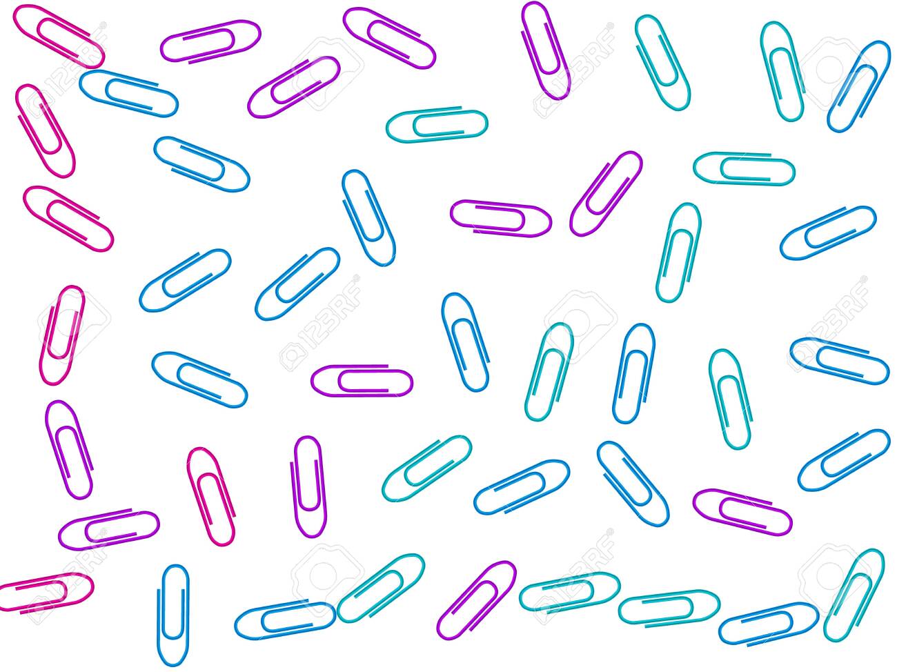 Stationary colored paper clips isolated on white vector background. Magenta pink, blue, purple paperclips memo note and documents staple attach tools illustration. Plastic paperclips top view. - 144356475 Stationary colored paper clips isolated on white vector background. Magenta pink, blue, purple paperclips memo note and documents staple attach tools illustration. Plastic paperclips top view. - 144356475