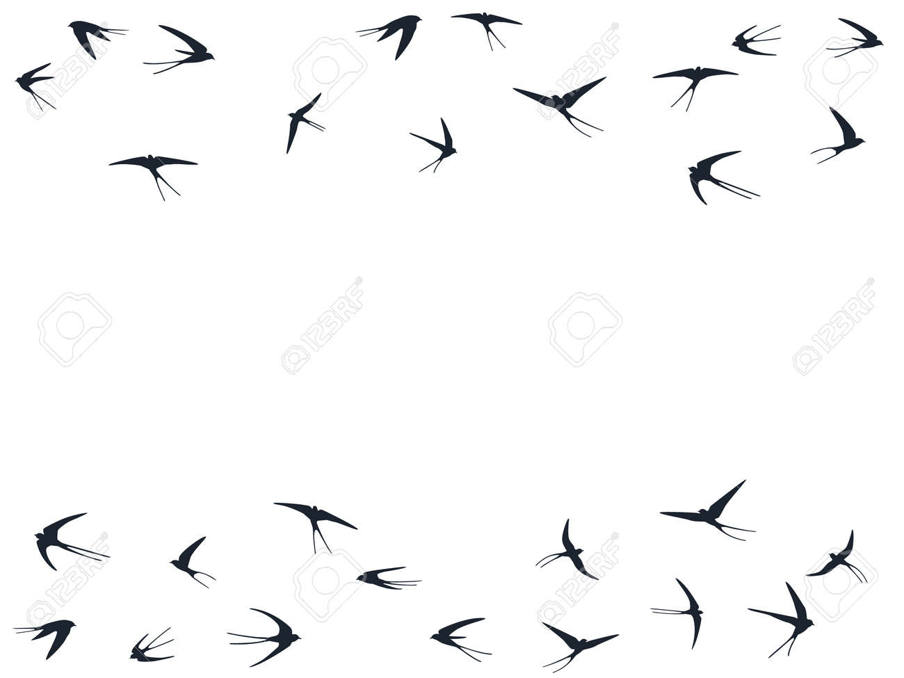 Flying martlet birds silhouettes vector illustration. Nomadic martlets school isolated on white. Winged flying swallows line art. Little birds in sky graphic design. Fauna background. - 158872932 Flying martlet birds silhouettes vector illustration. Nomadic martlets school isolated on white. Winged flying swallows line art. Little birds in sky graphic design. Fauna background. - 158872932