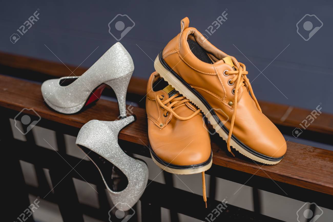 Bride And Groom Shoes Wedding Day Ceremony White High Heel Stock Photo Picture And Royalty Free Image Image 109435649