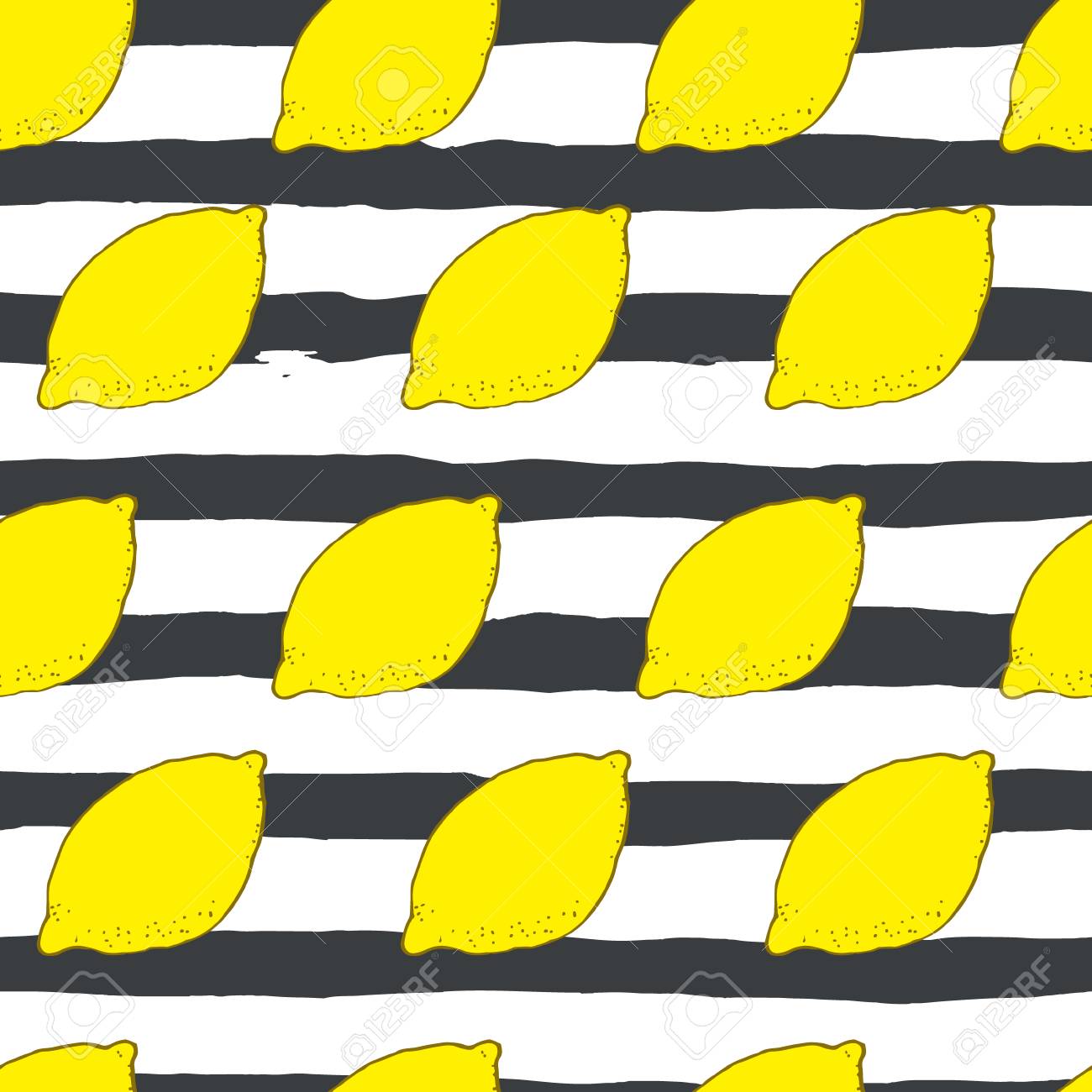 ベクトルの手描きのレモンのシームレスなパターン、インク水彩 