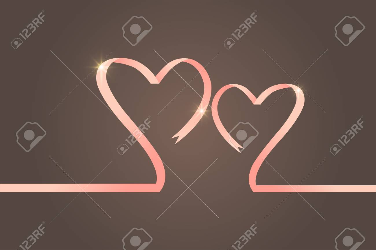 茶色の背景にピンクのハートのリボン のイラスト素材 ベクタ Image