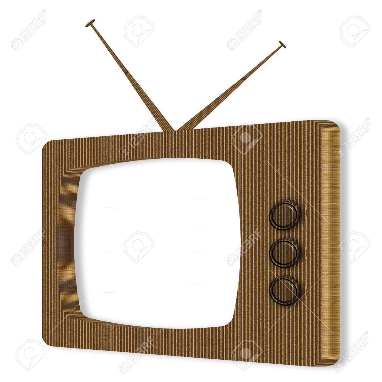 白い背景の上の段ボールの空テレビ フレーム の写真素材 画像素材 Image